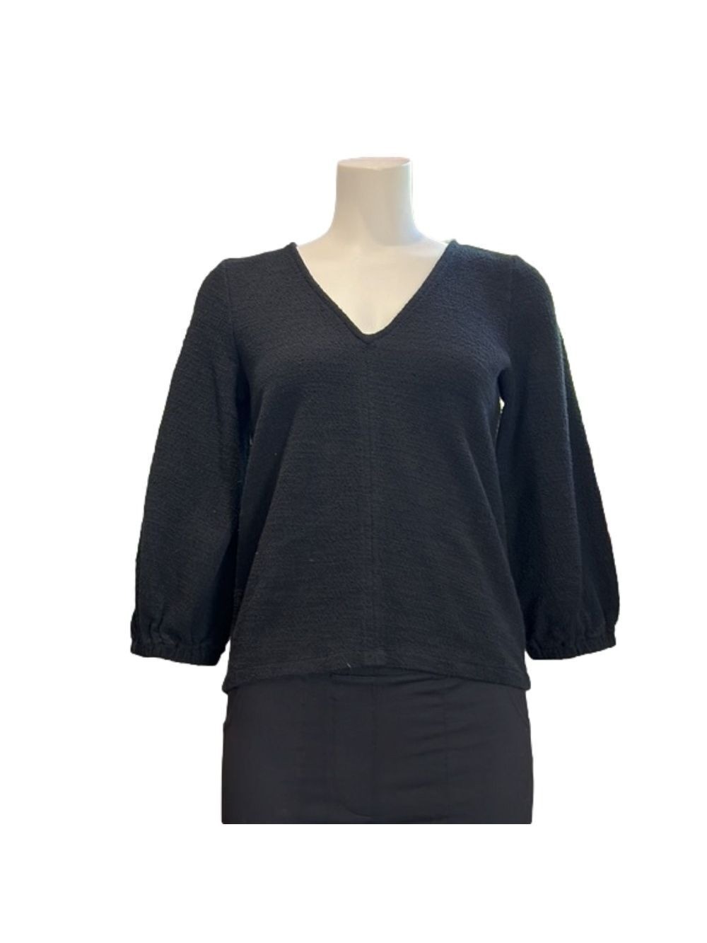 MADEWELL Black V Neck Three Quarter Sleeve Shirt XS